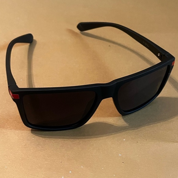 Prada PS 02ZS Men's Rectangular Polarised Sunglasses Black/Red - Picture 3 of 15